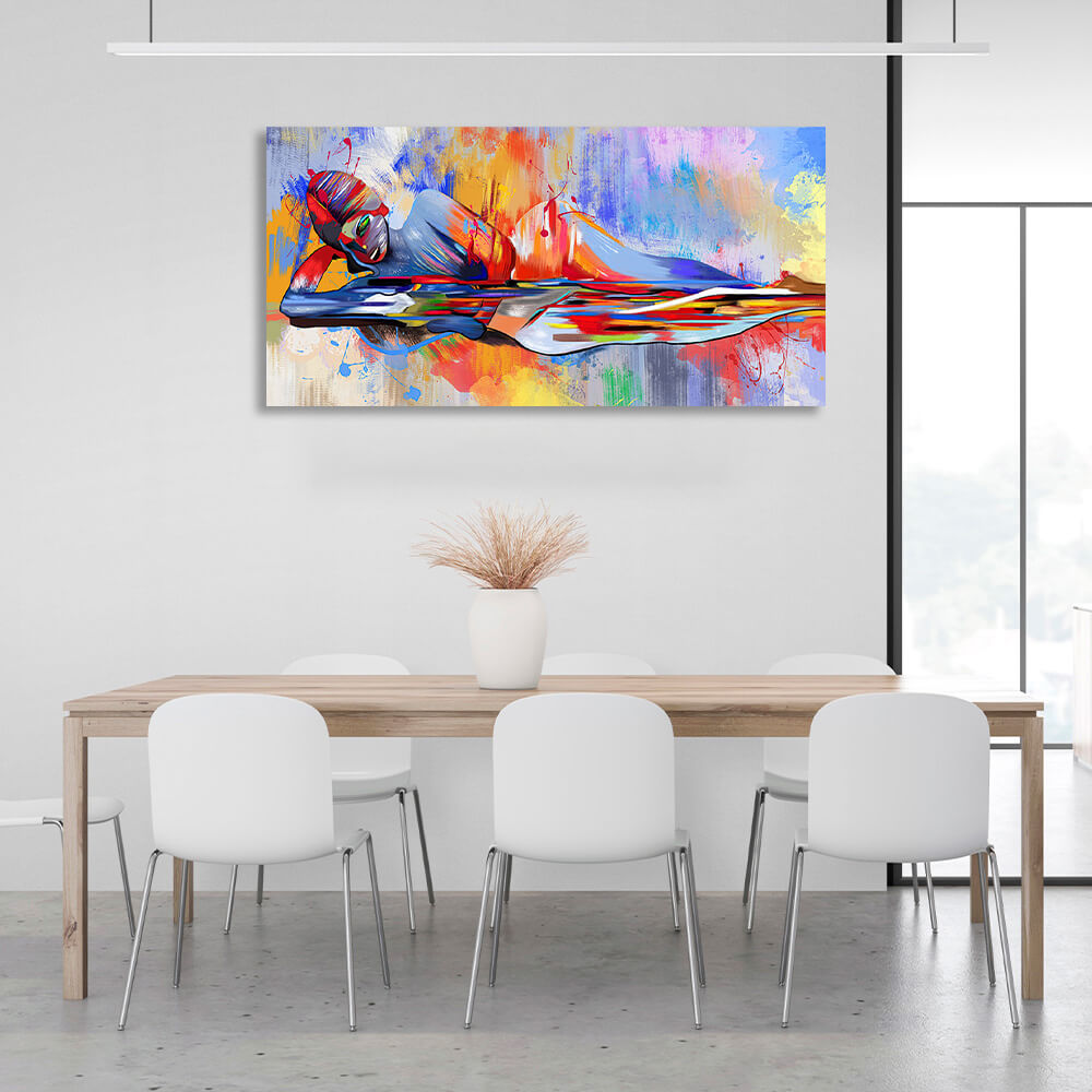 Rainbow abstract lies a woman Abstraction Canvas Wall Art Print