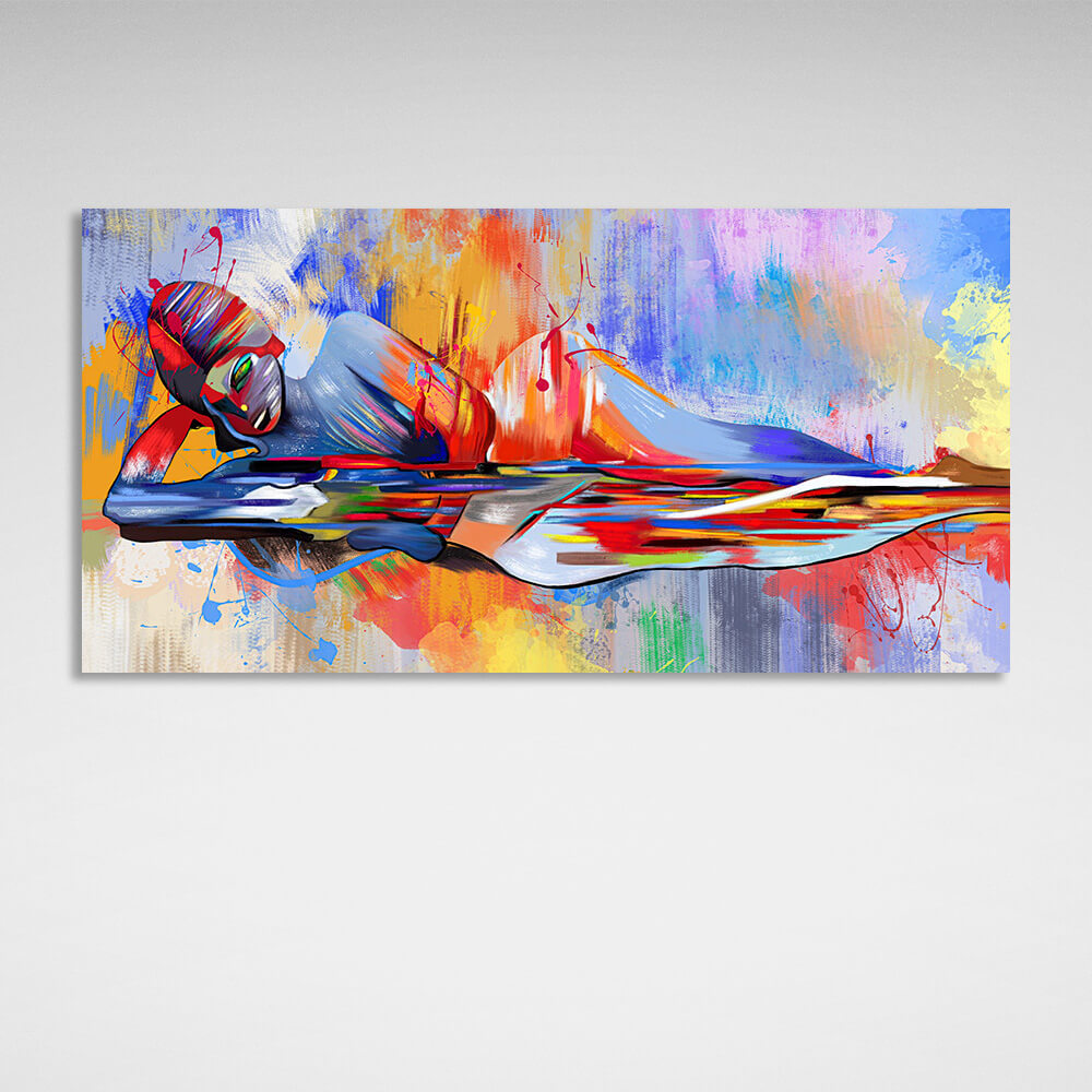 Rainbow abstract lies a woman Abstraction Canvas Wall Art Print