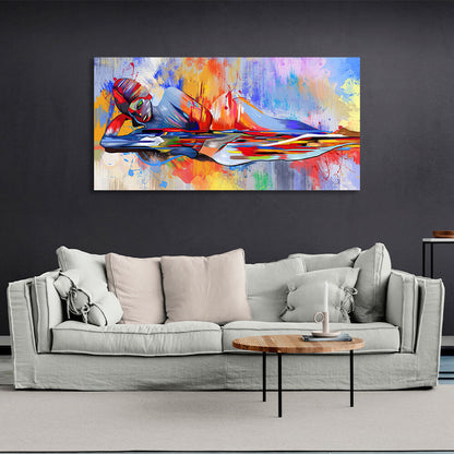 Rainbow abstract lies a woman Abstraction Canvas Wall Art Print