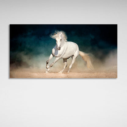 White horse on a smoky background Canvas Wall Art Print