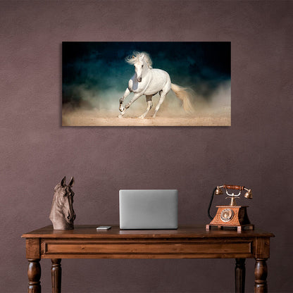 White horse on a smoky background Canvas Wall Art Print