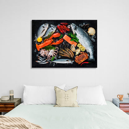 Seafood on a blacktop Canvas Wall Art Print For Kitchen