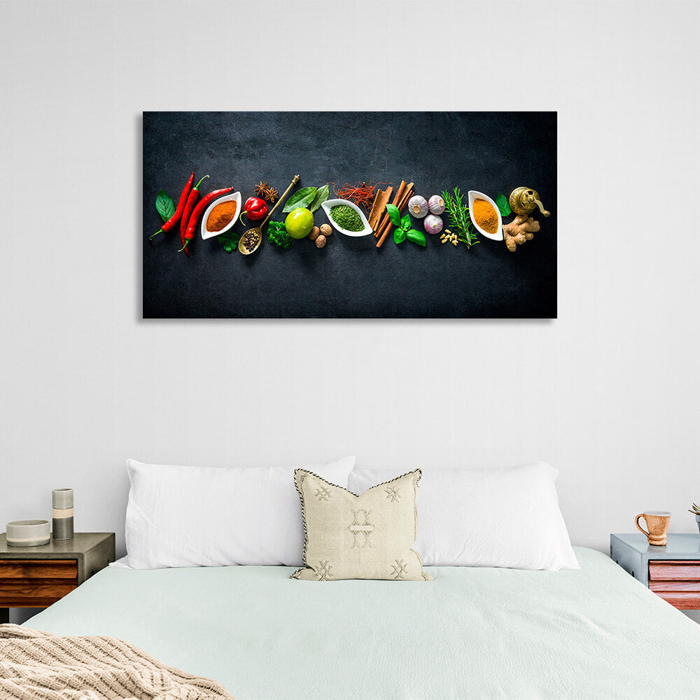 Spices on the table pepper lime garlic garlic ginger Canvas Wall Art Print For Kitchen