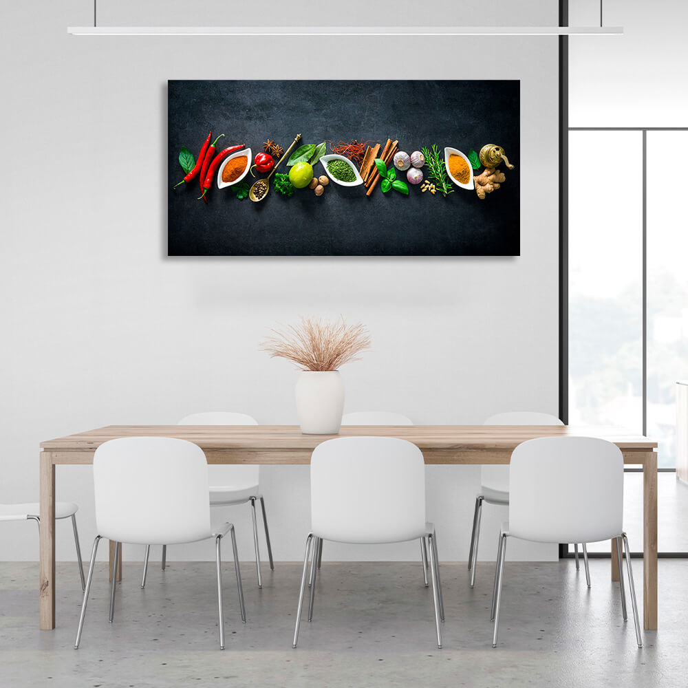 Spices on the table pepper lime garlic garlic ginger Canvas Wall Art Print For Kitchen