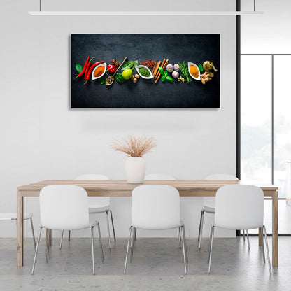 Spices on the table pepper lime garlic garlic ginger Canvas Wall Art Print For Kitchen