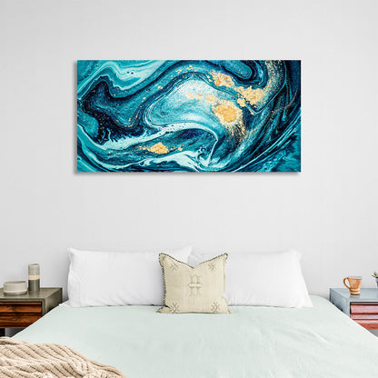 Turquoise abstract with gold spots Abstraction Canvas Wall Art Print