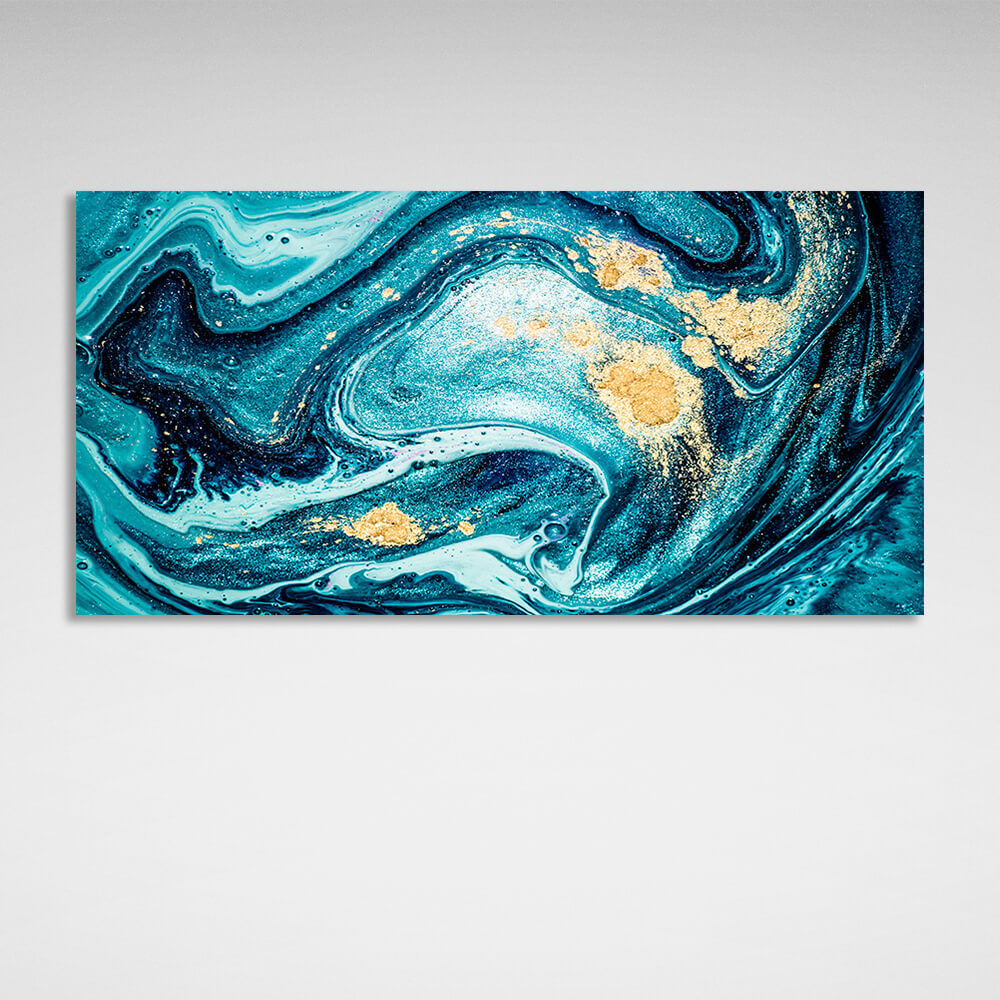 Turquoise abstract with gold spots Abstraction Canvas Wall Art Print