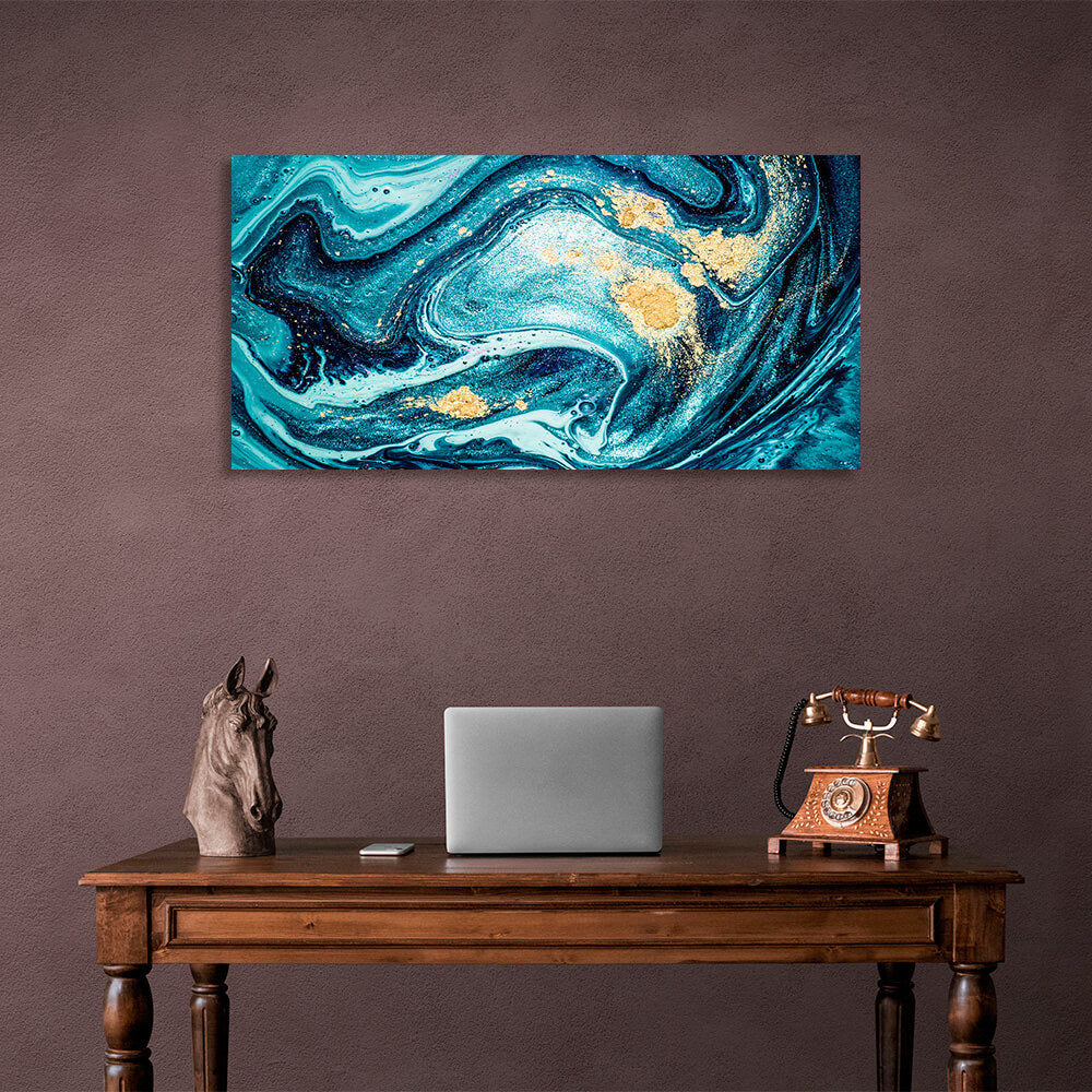 Turquoise abstract with gold spots Abstraction Canvas Wall Art Print