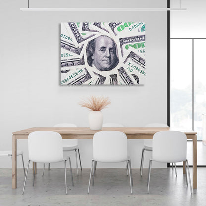 12 $100 bills, with a picture of Franklin in the middle. Inspirational Canvas Wall Art Print