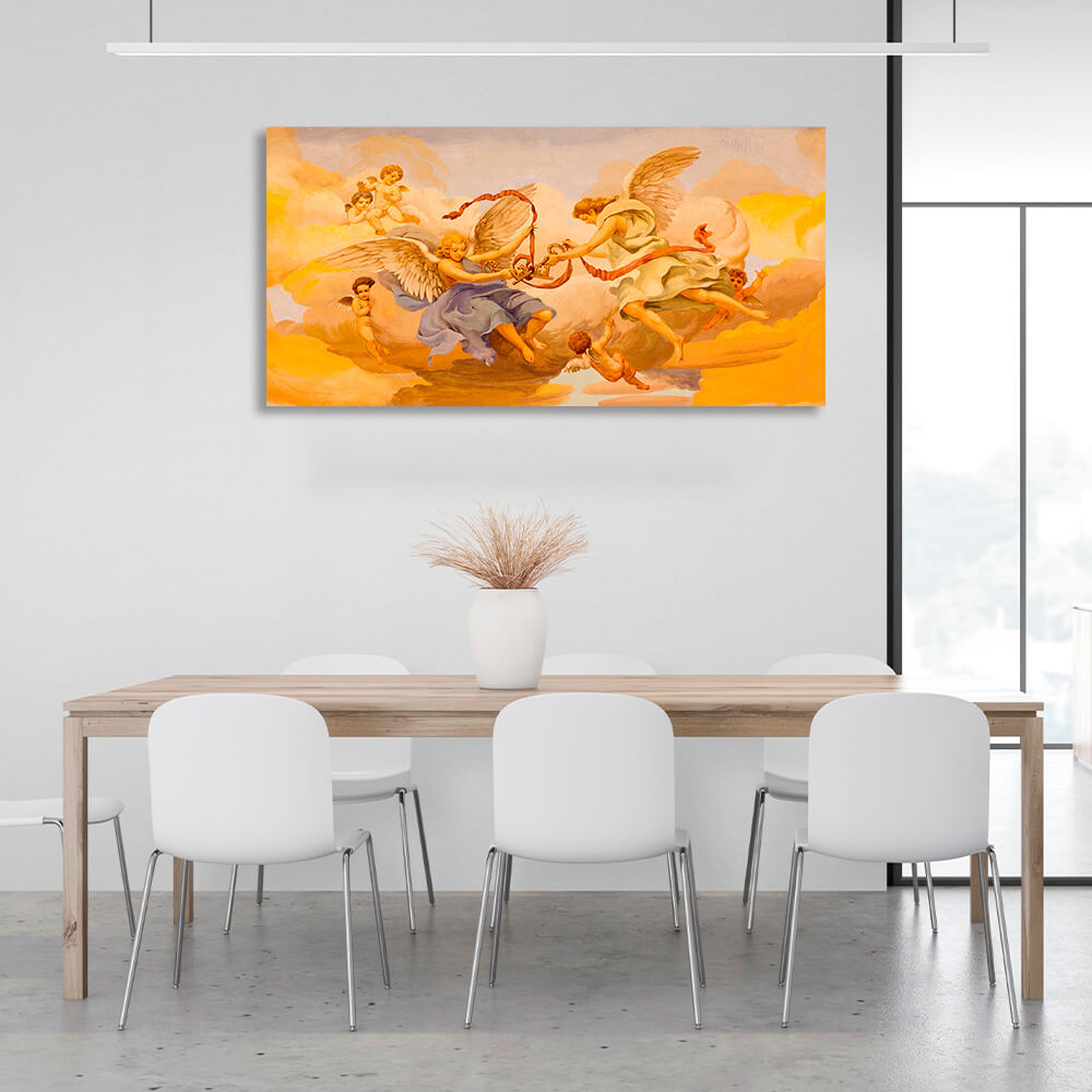 Angels in heaven in the color yellow Canvas Wall Art Print