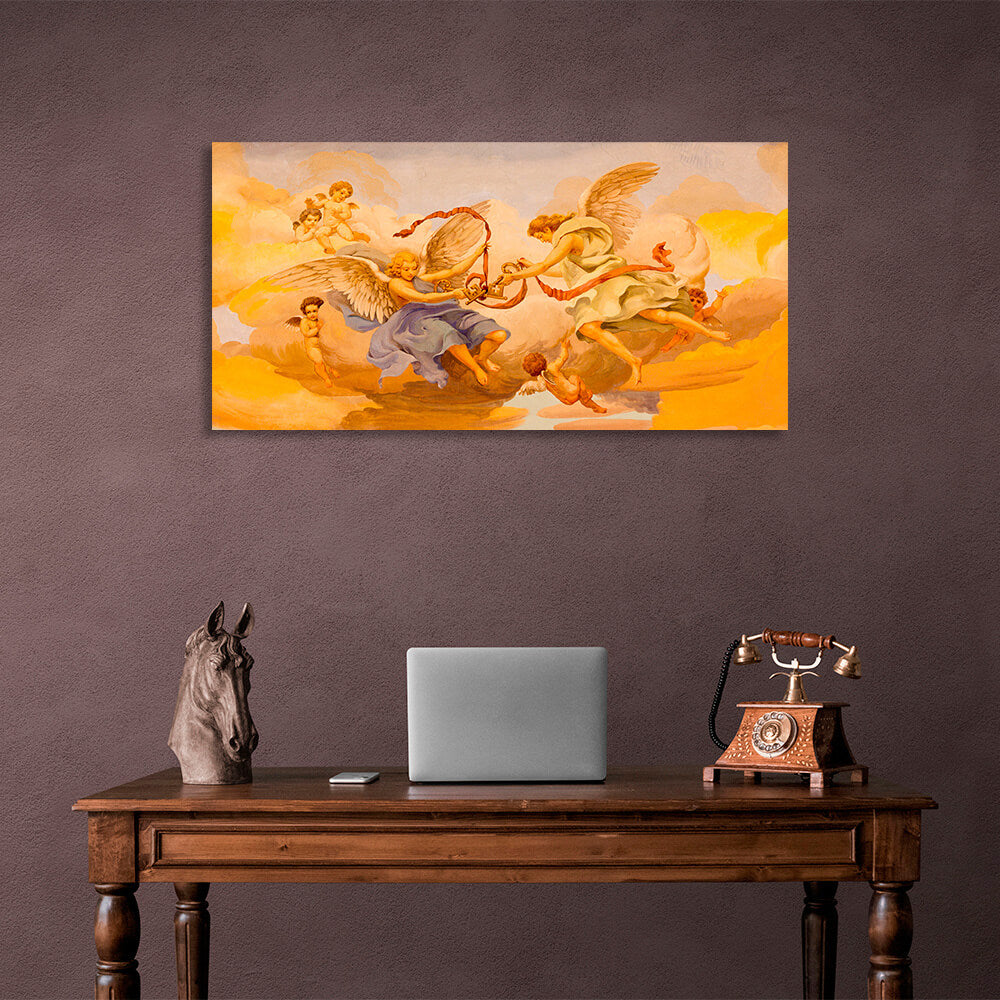 Angels in heaven in the color yellow Canvas Wall Art Print