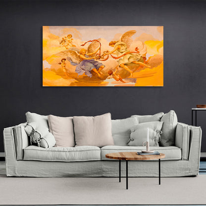 Angels in heaven in the color yellow Canvas Wall Art Print