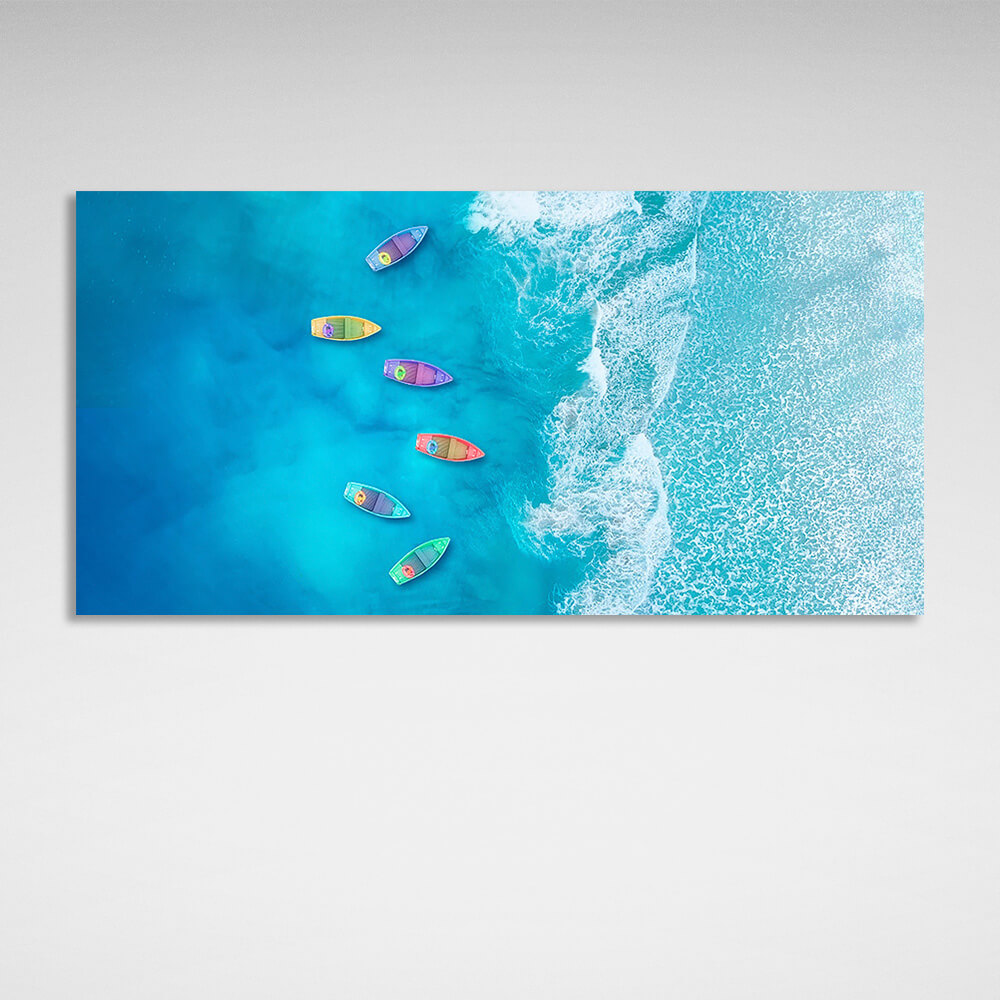 6 colorful tray in a clear sea with white sea foam Canvas Wall Art Print