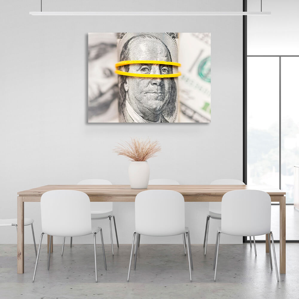 Franklin on a blurry background of dollars Inspirational Canvas Wall Art Print