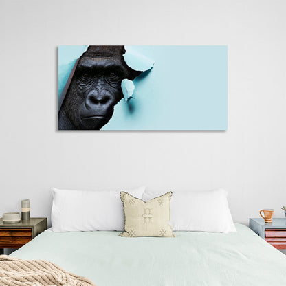 Black gorilla on a blue background Canvas Wall Art Print