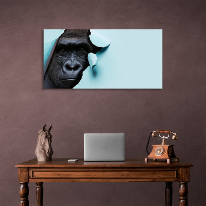 Black gorilla on a blue background Canvas Wall Art Print