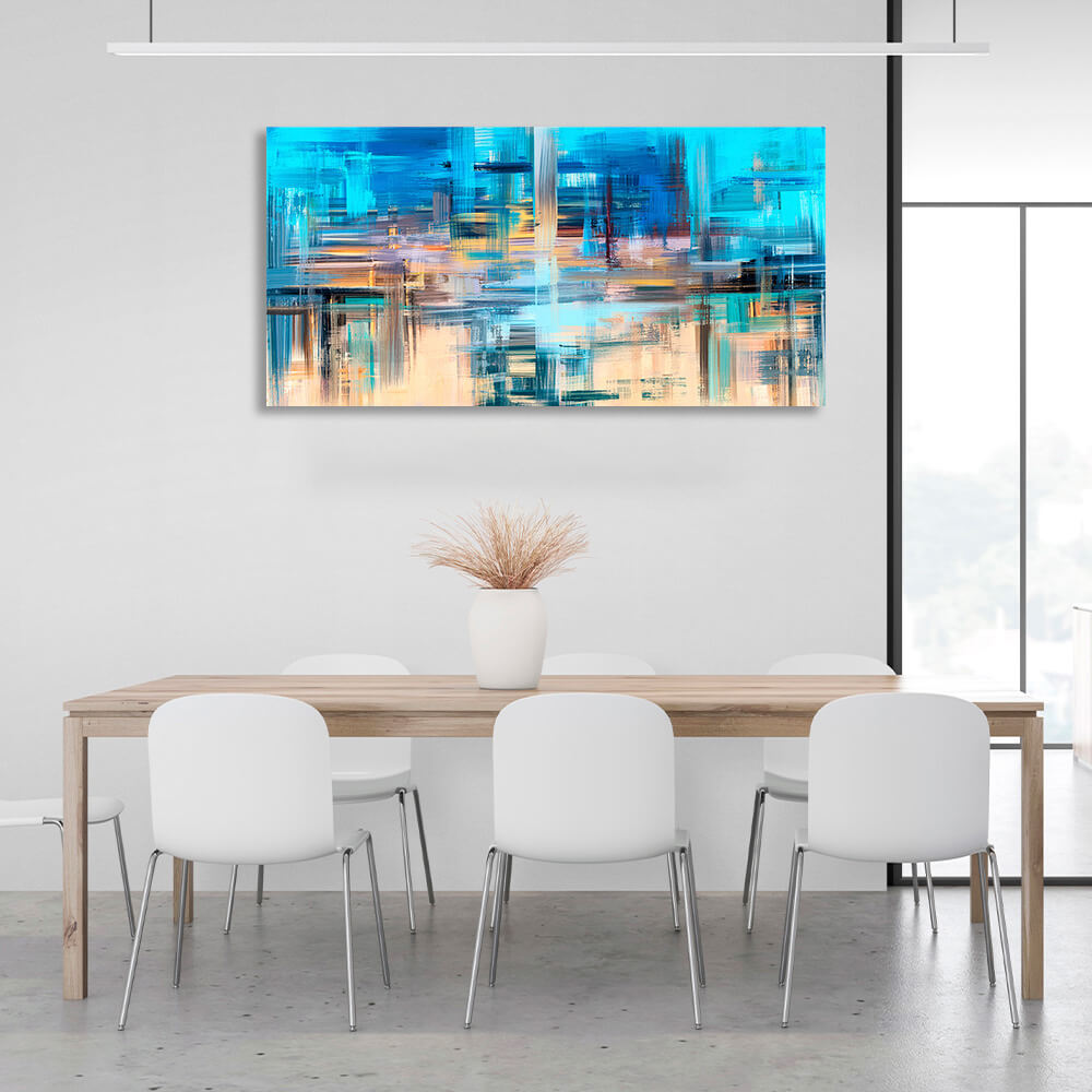 Light blue abstract with beige strokes Abstraction Canvas Wall Art Print