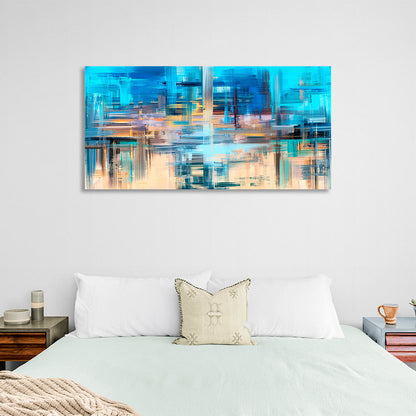 Light blue abstract with beige strokes Abstraction Canvas Wall Art Print