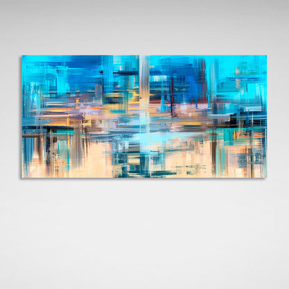 Light blue abstract with beige strokes Abstraction Canvas Wall Art Print