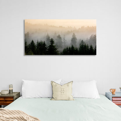 A misty forest of Christmas trees Canvas Wall Art Print