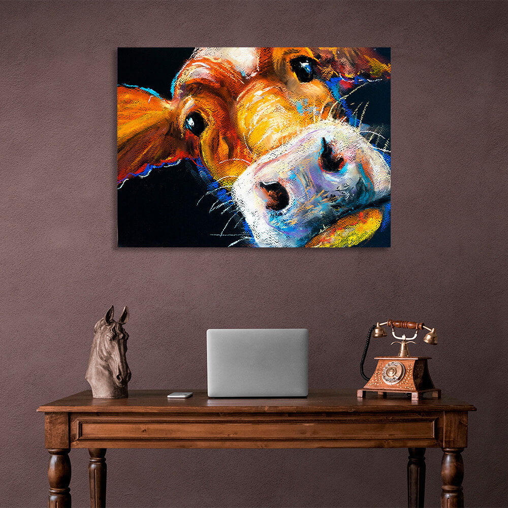 Light brown cow on black background Canvas Wall Art Print