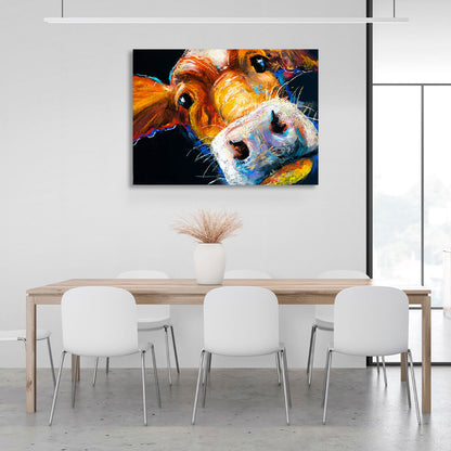 Light brown cow on black background Canvas Wall Art Print