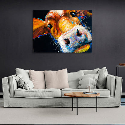 Light brown cow on black background Canvas Wall Art Print