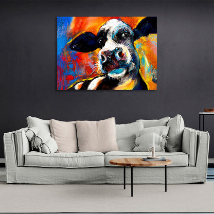 Black and white cow on a colorful background Canvas Wall Art Print