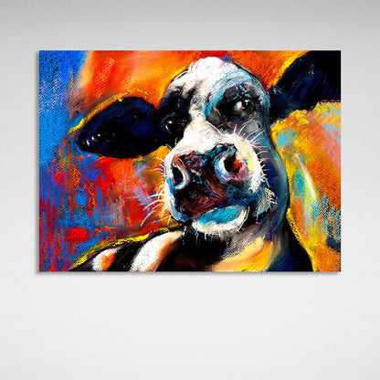 Black and white cow on a colorful background Canvas Wall Art Print