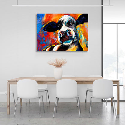 Black and white cow on a colorful background Canvas Wall Art Print