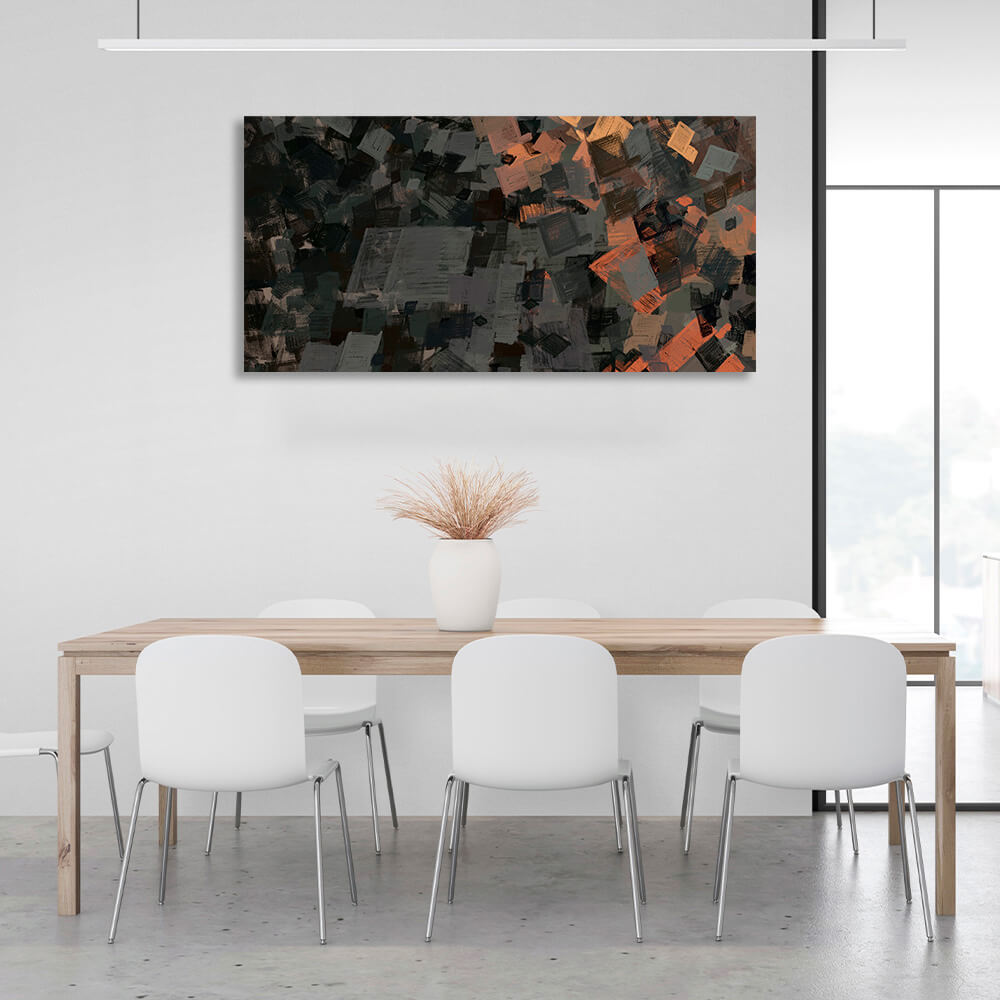 Gray and black abstract with a red hue Abstraction Canvas Wall Art Print