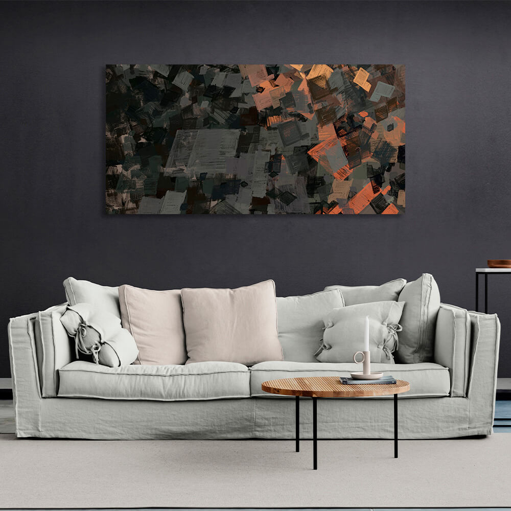 Gray and black abstract with a red hue Abstraction Canvas Wall Art Print