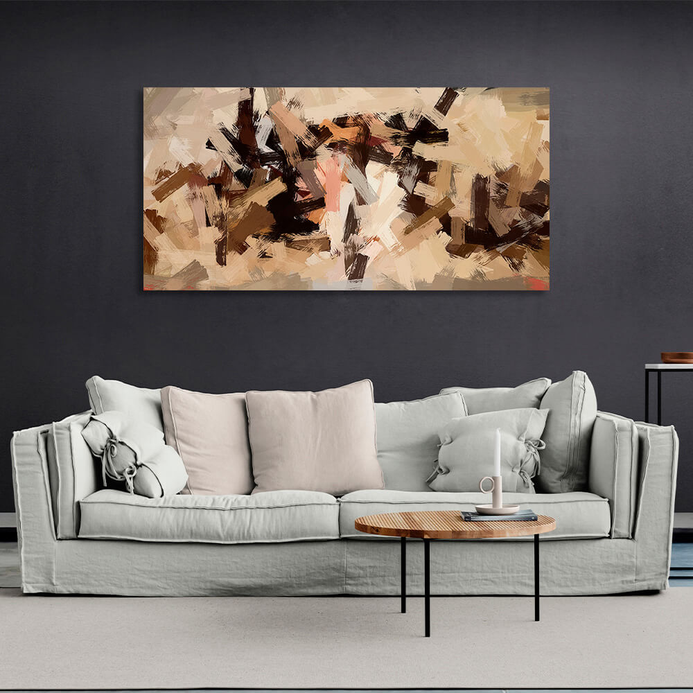 Beige abstract with darker shades of black and brown Abstraction Canvas Wall Art Print