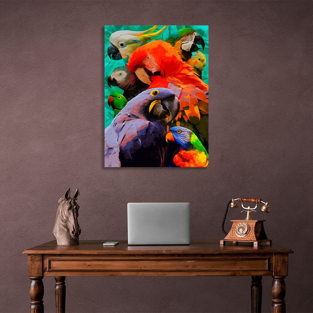 8 parrots of different breeds Canvas Wall Art Print