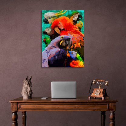 8 parrots of different breeds Canvas Wall Art Print