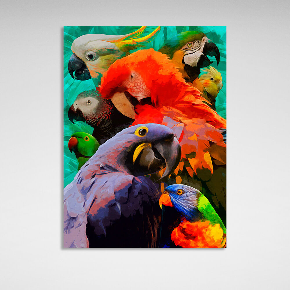 8 parrots of different breeds Canvas Wall Art Print