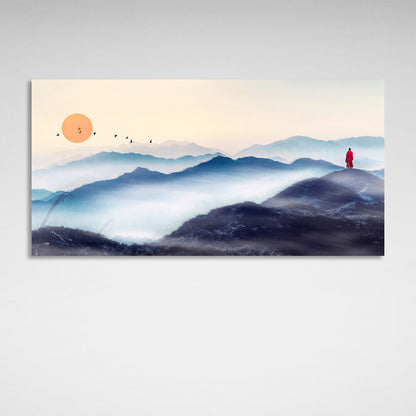 A monk in the mountains Canvas Wall Art Print