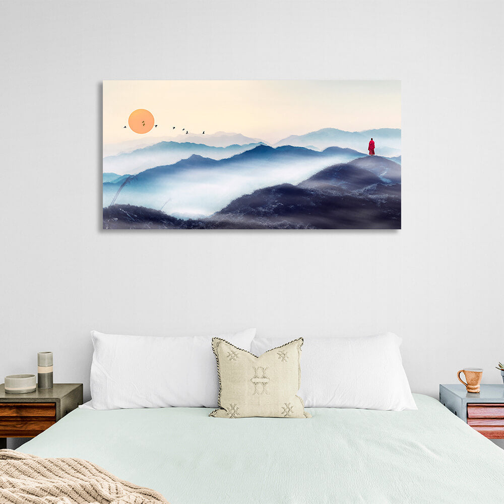 A monk in the mountains Canvas Wall Art Print