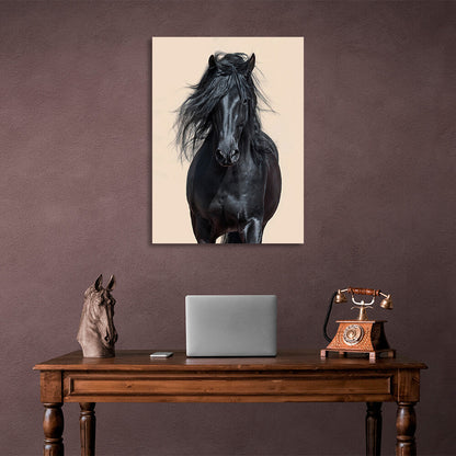 Black horse on beige background Canvas Wall Art Print