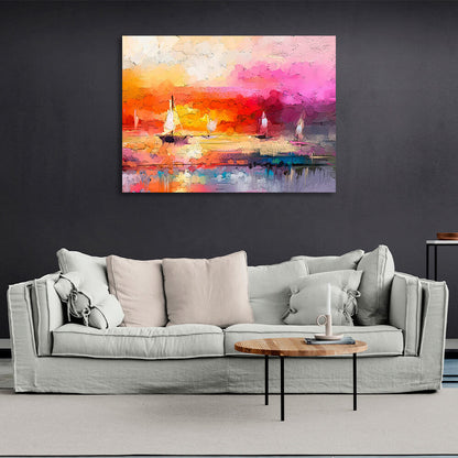 Abstraction of ships at sea in bright colors Canvas Wall Art Print