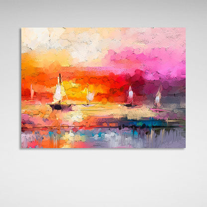 Abstraction of ships at sea in bright colors Canvas Wall Art Print