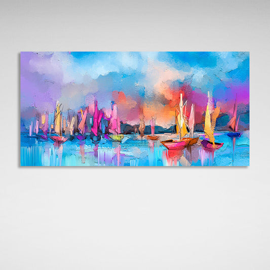 A lot of boats at sea imitation oil painting Canvas Wall Art Print