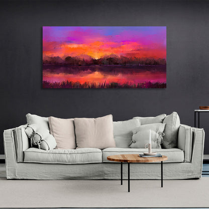 The riverbank in shades of purple Canvas Wall Art Print