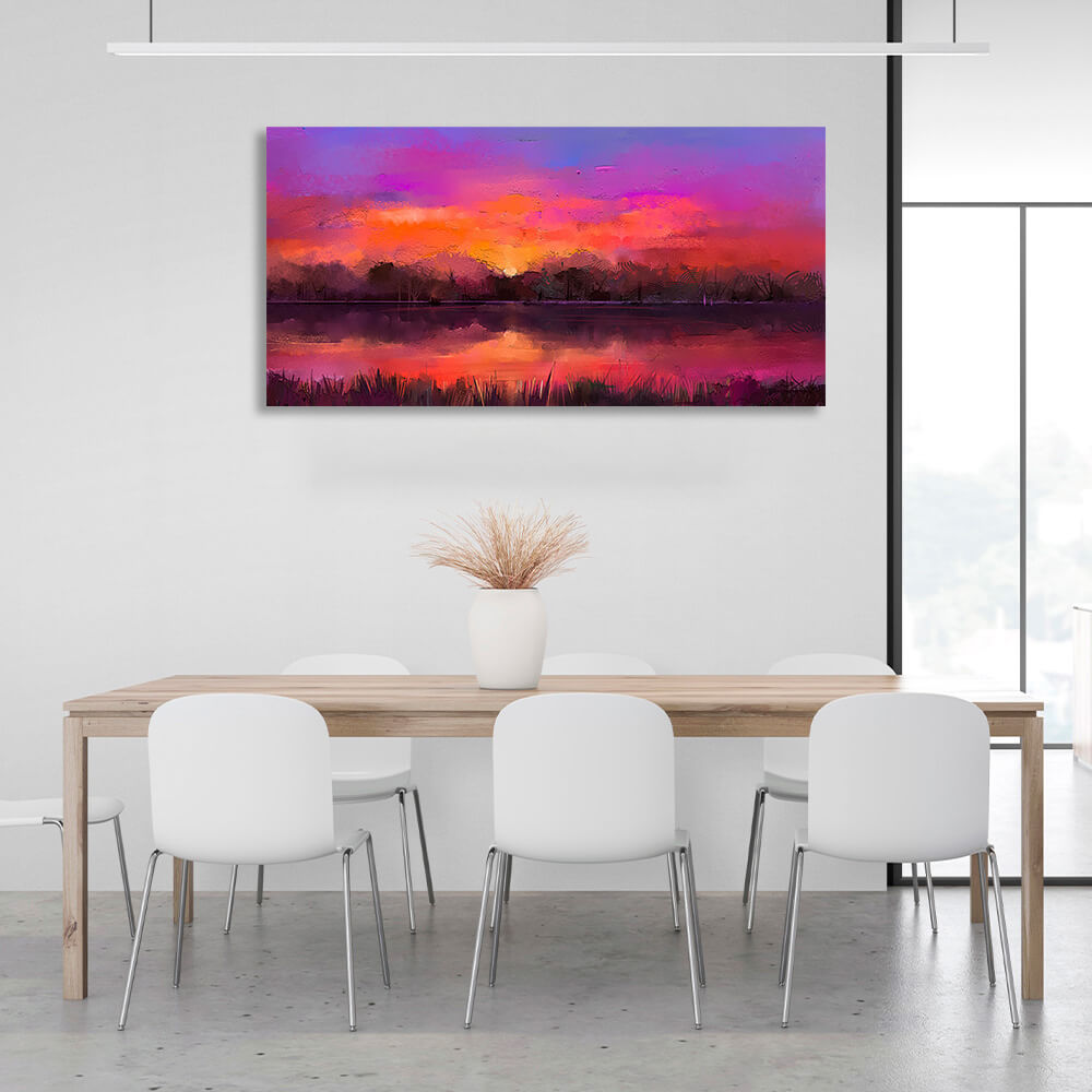 The riverbank in shades of purple Canvas Wall Art Print