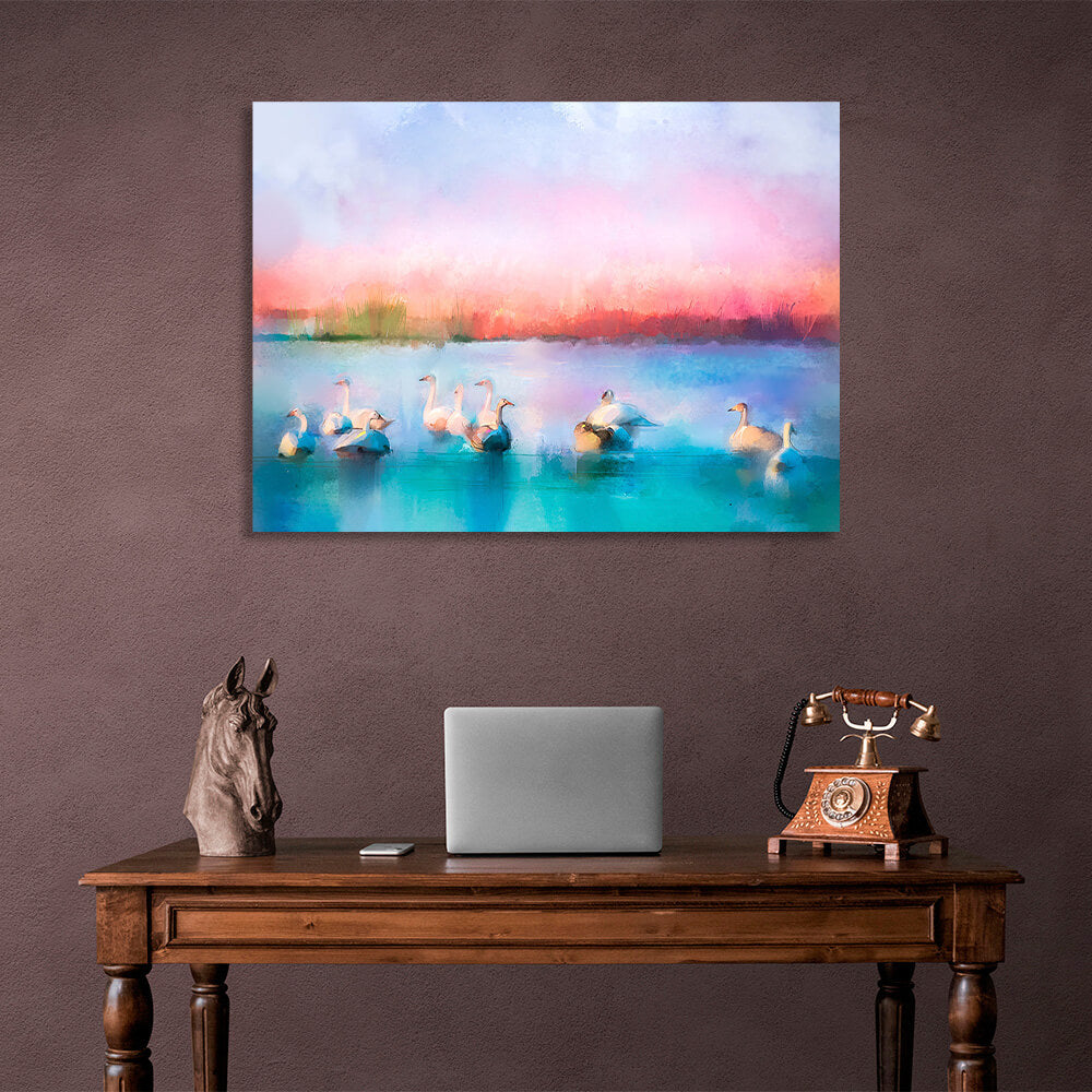 Swans on the lake Canvas Wall Art Print