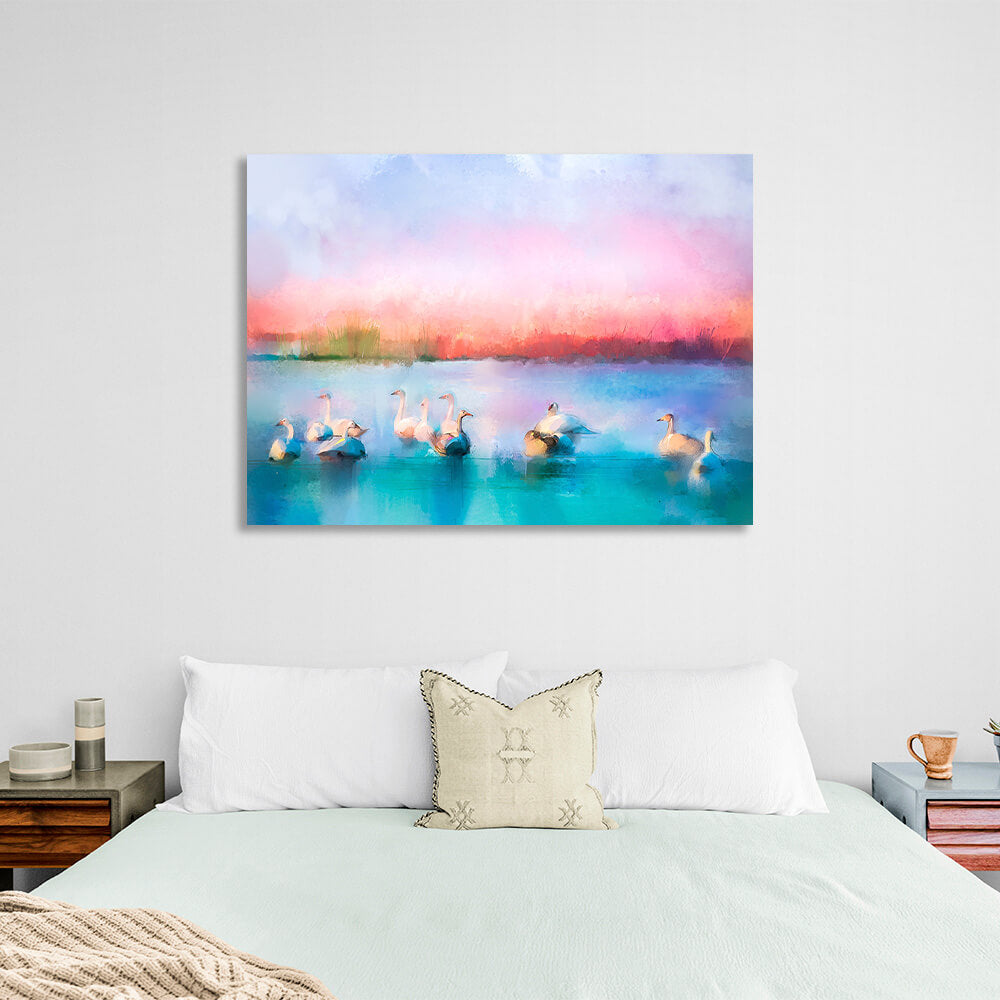 Swans on the lake Canvas Wall Art Print