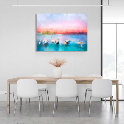 Swans on the lake Canvas Wall Art Print