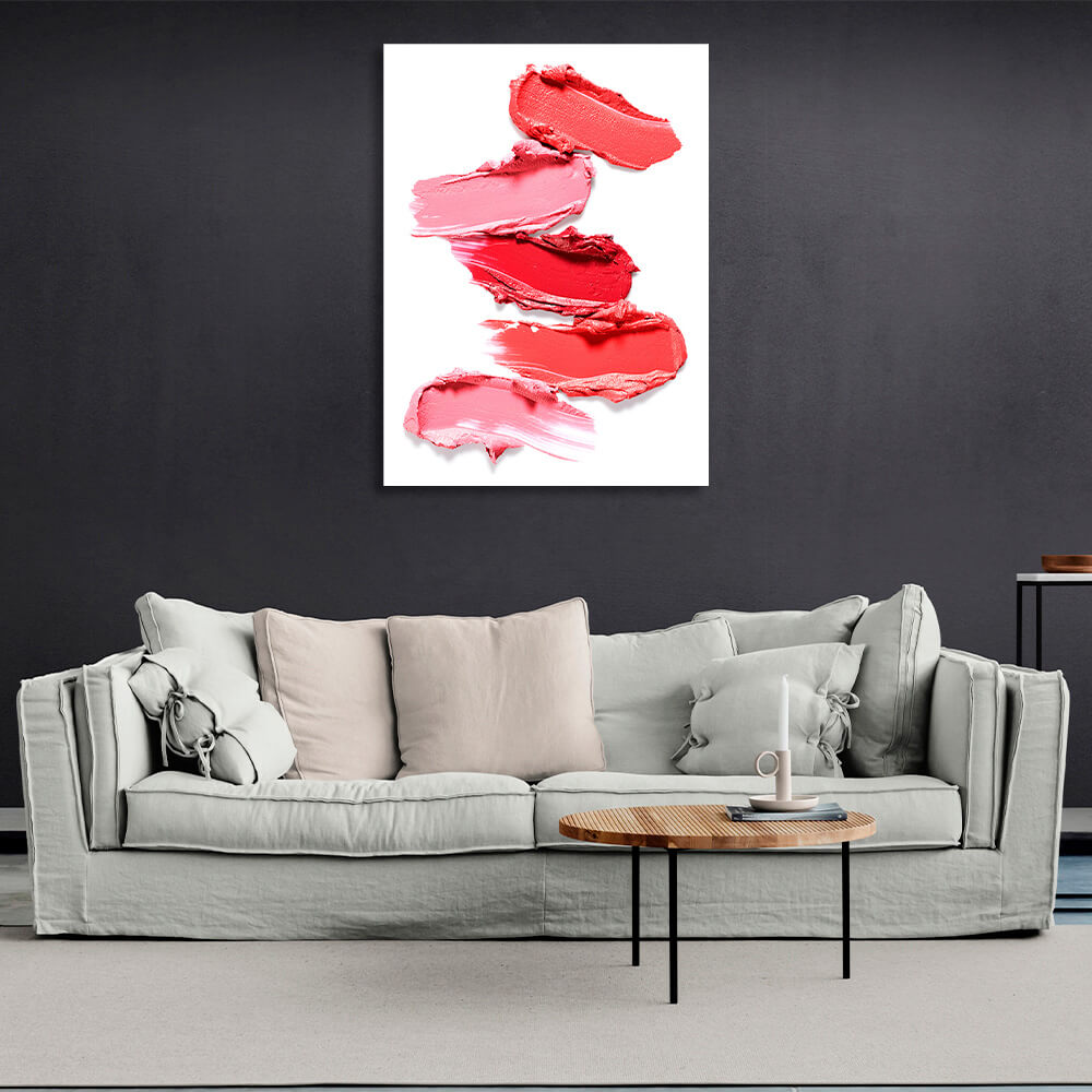 Red lipstick swatches on a white background Canvas Wall Art Print