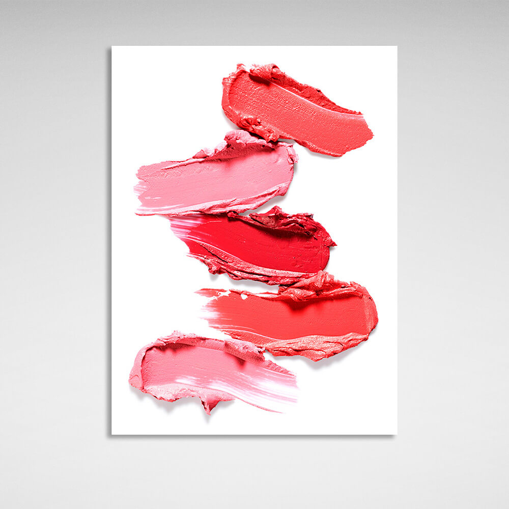 Red lipstick swatches on a white background Canvas Wall Art Print