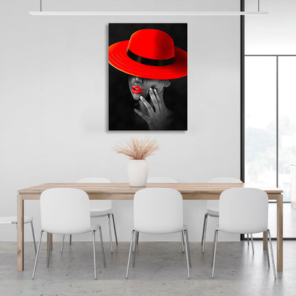 A woman with red lips and a red panama Canvas Wall Art Print